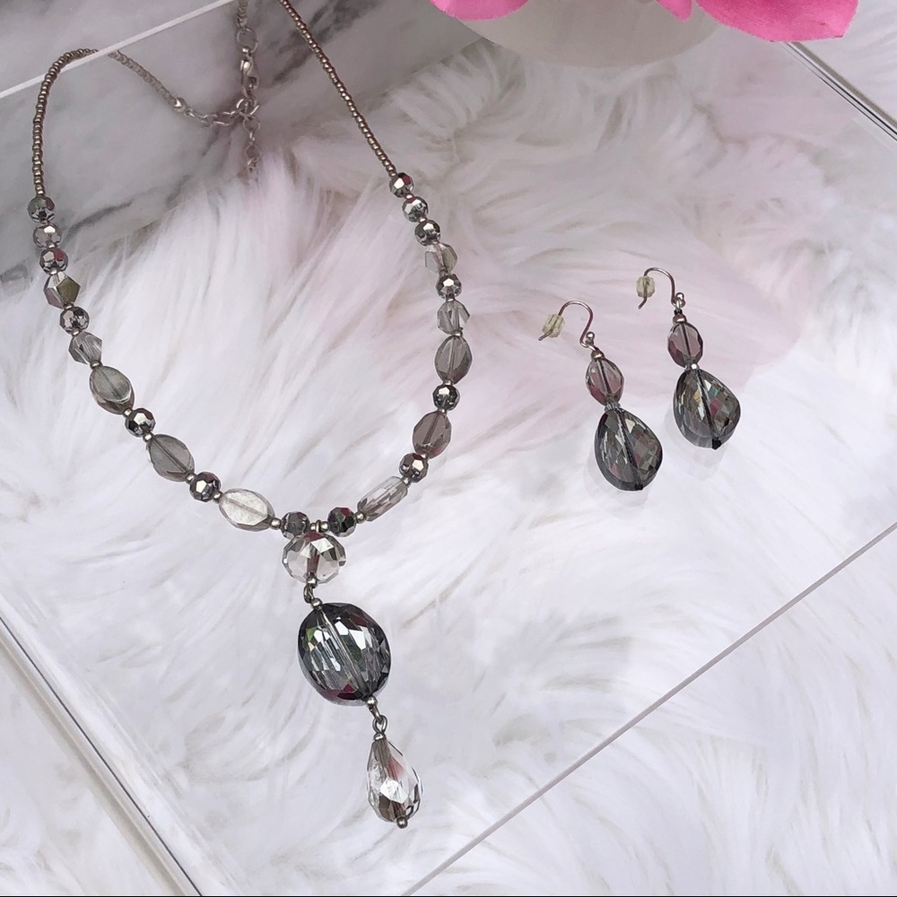 WHBM Silver Bead Necklace & Earrings Set